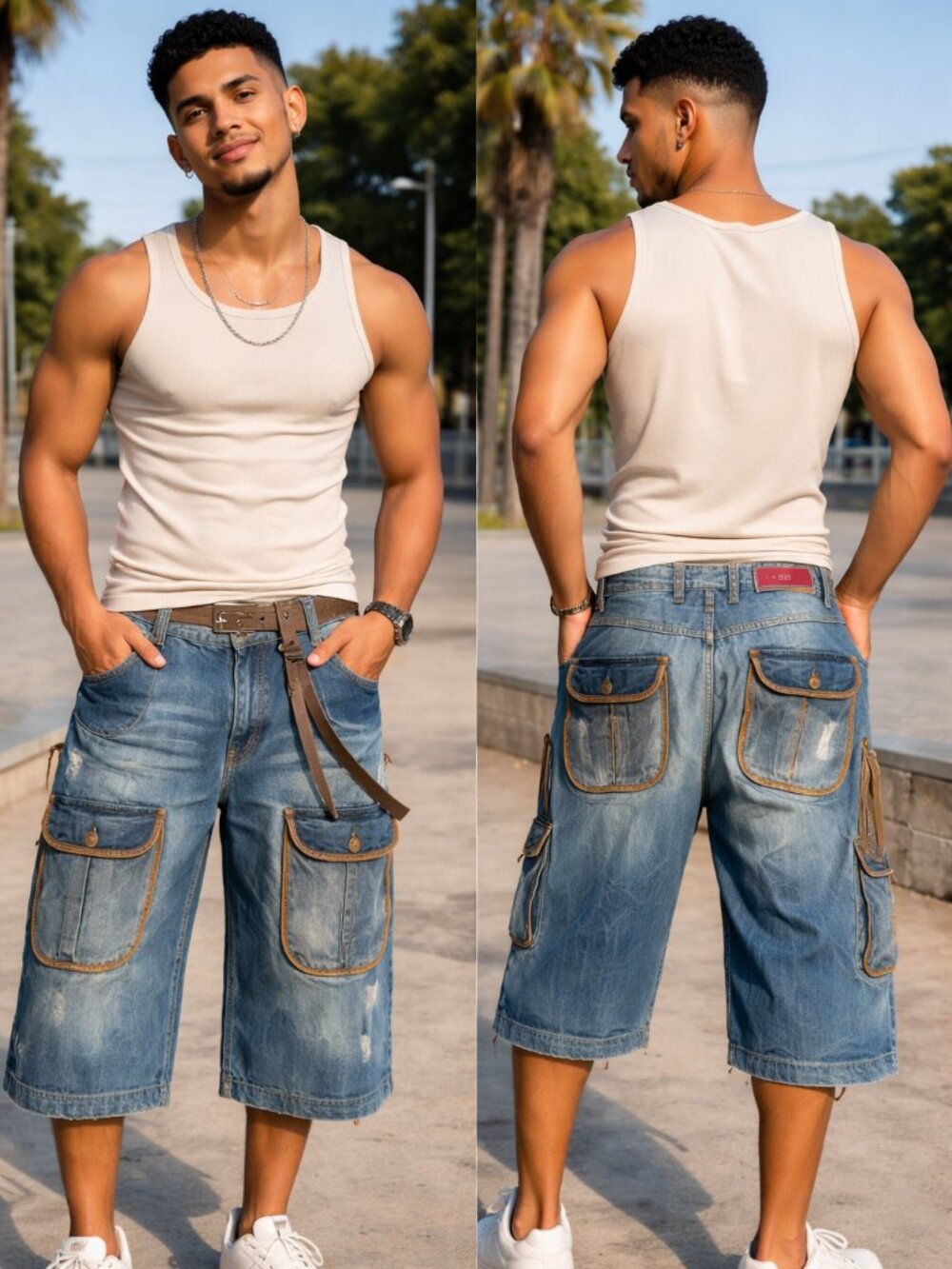 DSQUARED2 Italian-made Gothic/Steampunk Utility blue jean Shorts 36/38 near new - Picture 3 of 14